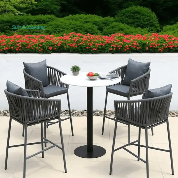 Odalys Outdoor Patio Bar Sets 4 Chairs and 1 Table (Grey) Braided &amp; Rope Bar Sets