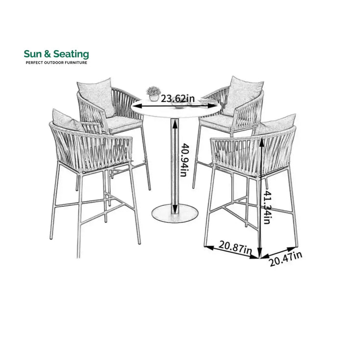 Odalys Outdoor Patio Bar Sets 4 Chairs and 1 Table (Grey) Braided &amp; Rope Bar Sets