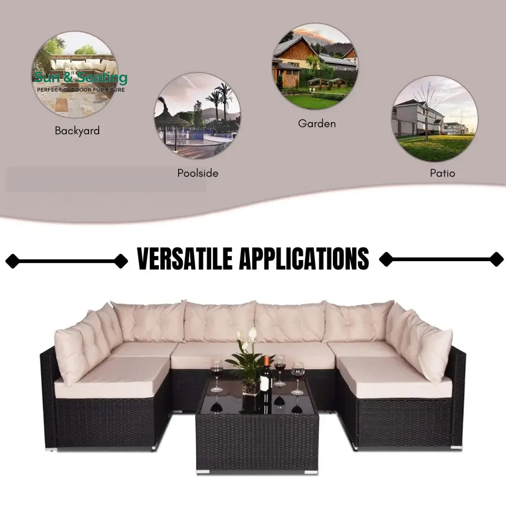 Odessa 6-Seater Outdoor Garden Conversation Sofa Set (Dark Brown &amp; Cream) Sofa Set