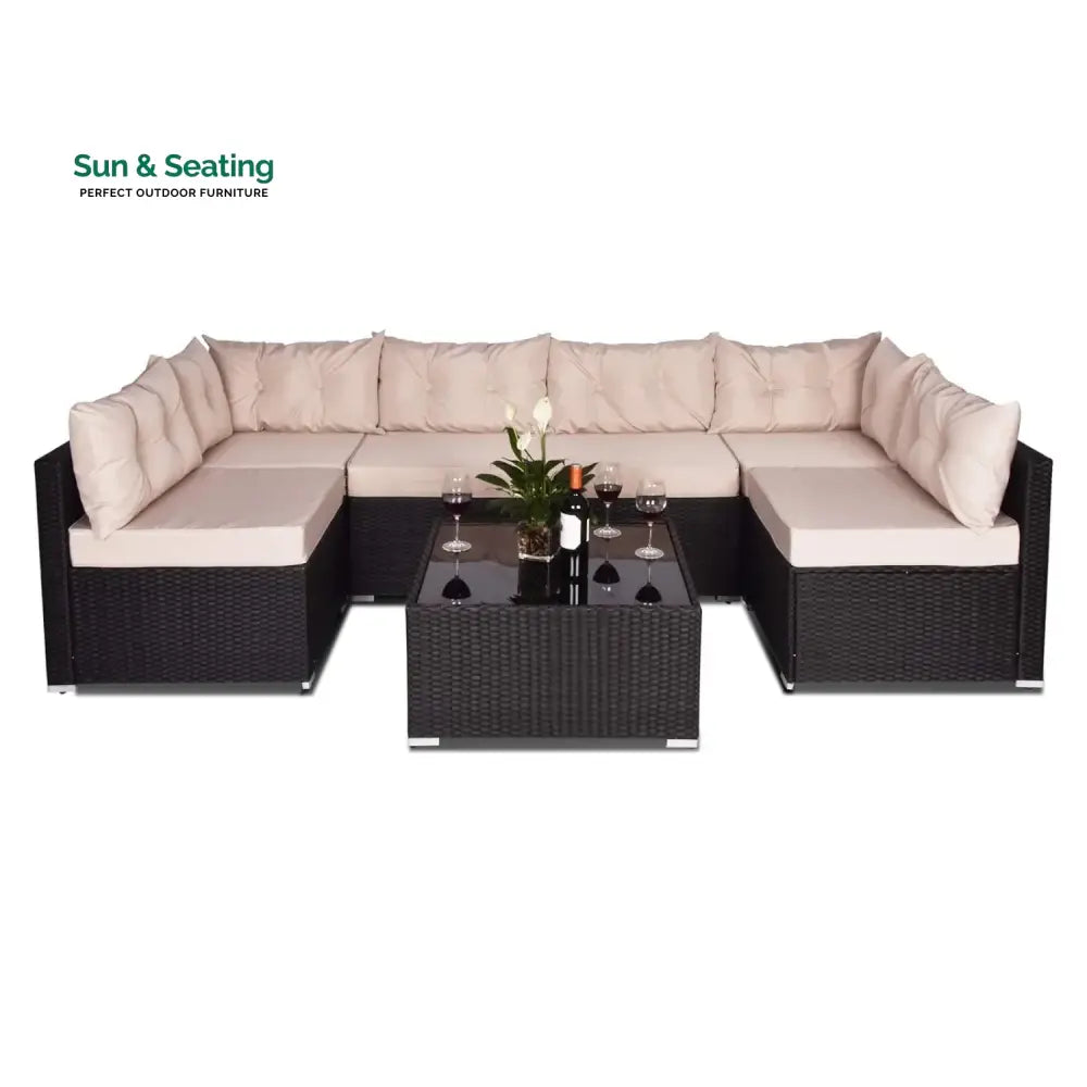 Odessa 6-Seater Outdoor Garden Conversation Sofa Set (Dark Brown &amp; Cream) Sofa Set