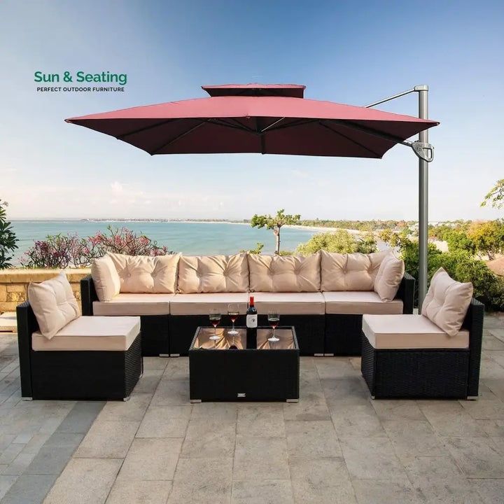 Odessa 6-Seater Outdoor Garden Conversation Sofa Set (Dark Brown &amp; Cream) Sofa Set