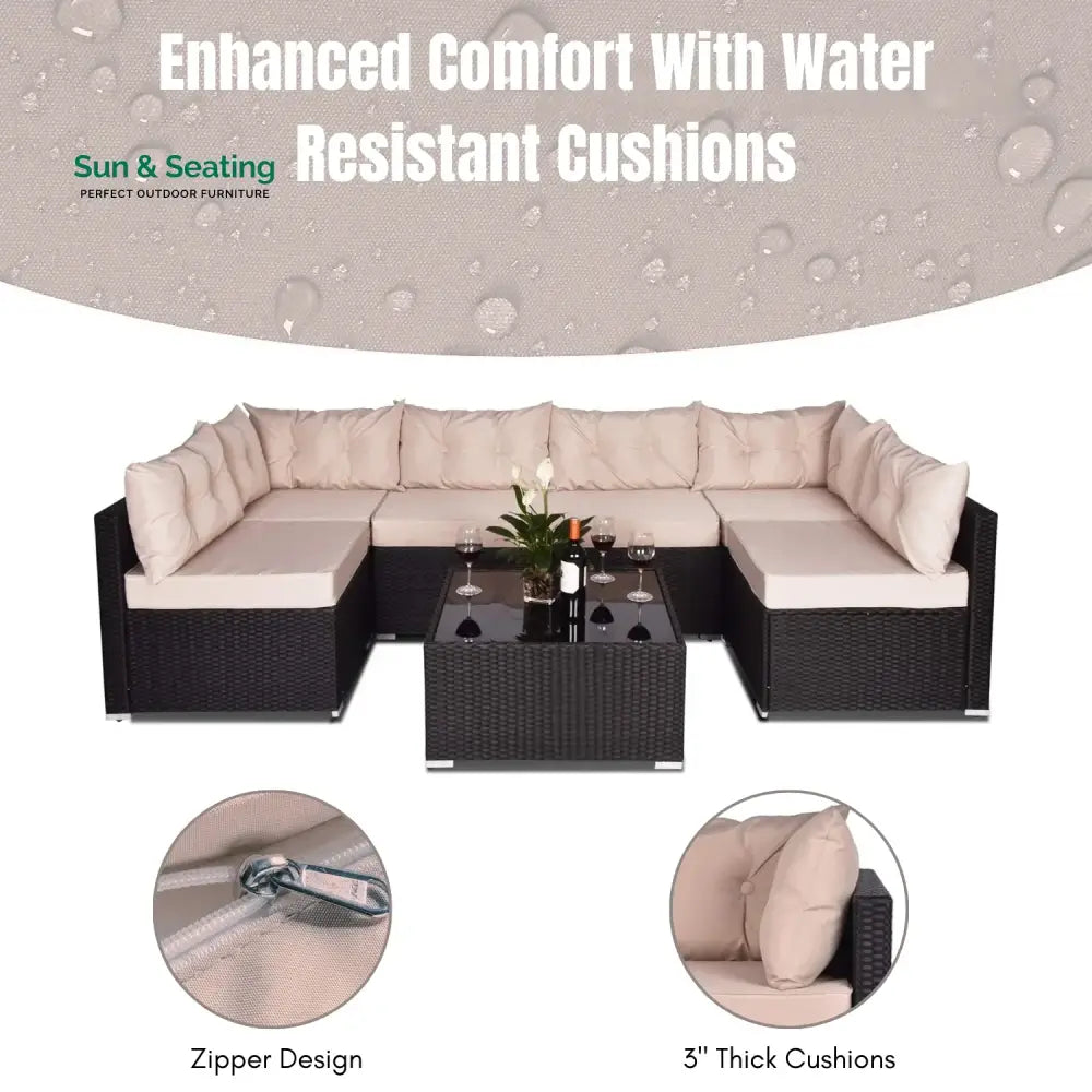 Odessa 6-Seater Outdoor Garden Conversation Sofa Set (Dark Brown &amp; Cream) Sofa Set