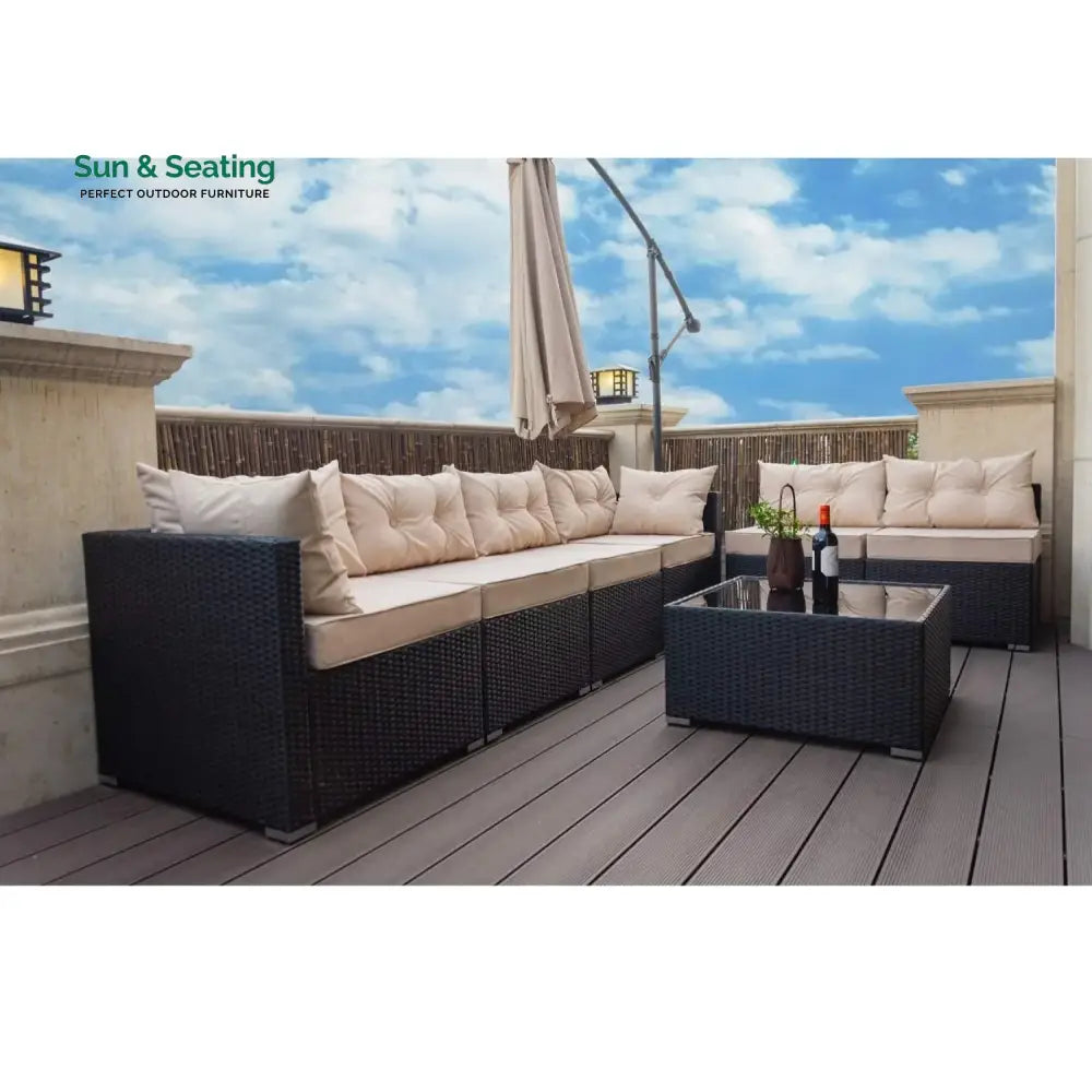 Odessa 6-Seater Outdoor Garden Conversation Sofa Set (Dark Brown &amp; Cream) Sofa Set
