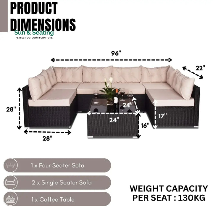 Odessa 6-Seater Outdoor Garden Conversation Sofa Set (Dark Brown &amp; Cream) Sofa Set