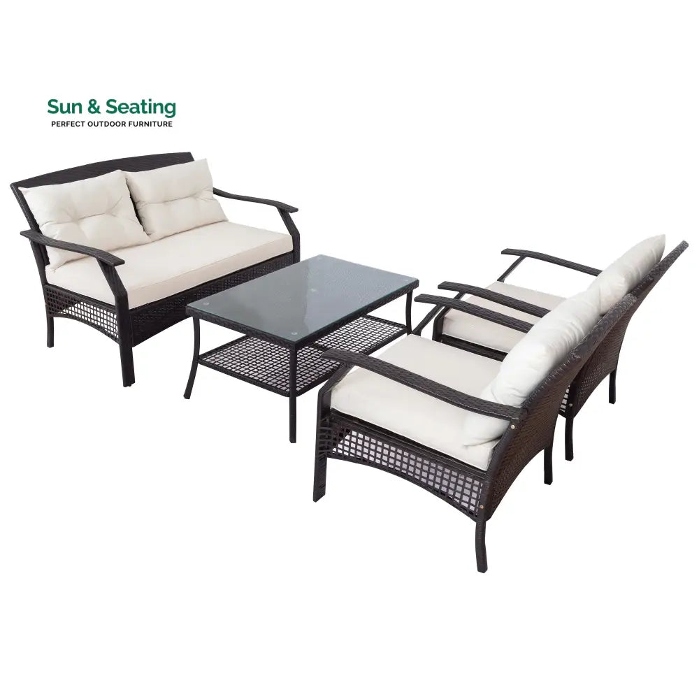 Odette Outdoor Sofa Set 2 Seater 2 Single seater and 1 Center Table (Dark Brown) Sofa Sets
