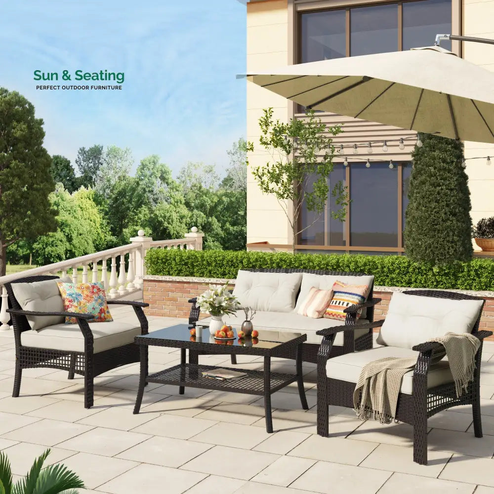 Odette Outdoor Sofa Set 2 Seater 2 Single seater and 1 Center Table (Dark Brown) Sofa Sets