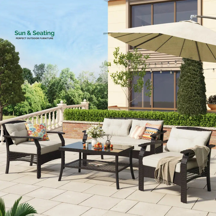 Odette Outdoor Sofa Set 2 Seater 2 Single seater and 1 Center Table (Dark Brown) Sofa Sets