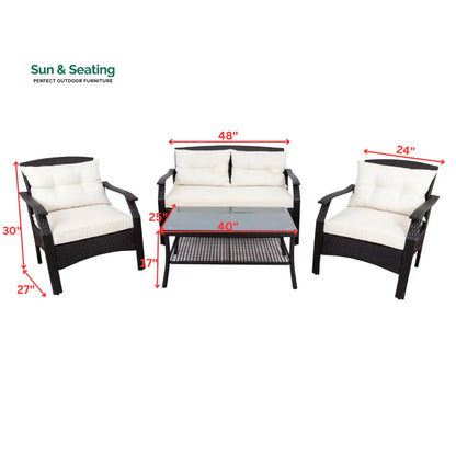 Odette Outdoor Sofa Set 2 Seater 2 Single seater and 1 Center Table (Dark Brown) Sofa Sets