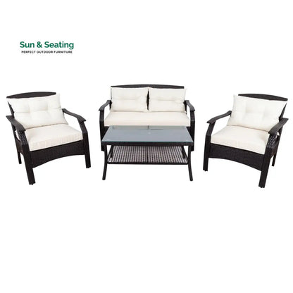 Odette Outdoor Sofa Set 2 Seater 2 Single seater and 1 Center Table (Dark Brown) Sofa Sets