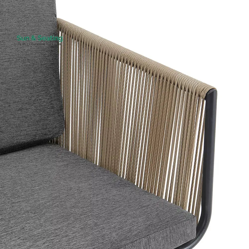 Odila Outdoor Patio Seating Set 2 Chairs and 1 Table Set (GREY + BROWN) Braided &amp; Rope Coffee Table Sets
