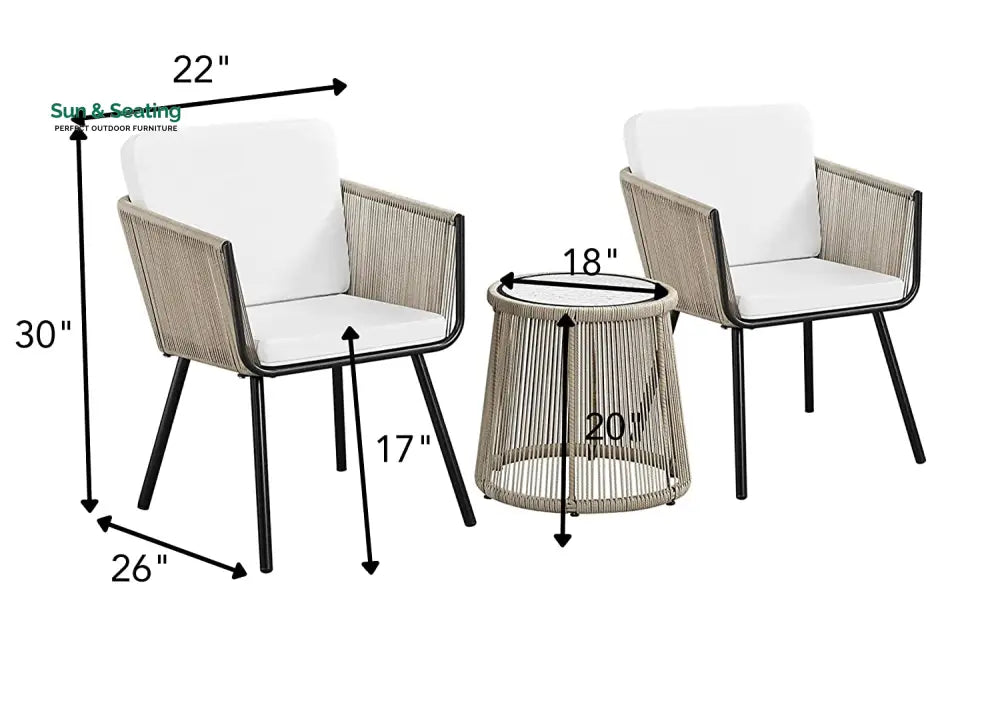 Odila Outdoor Patio Seating Set 2 Chairs and 1 Table Set (GREY + BROWN) Braided &amp; Rope Coffee Table Sets