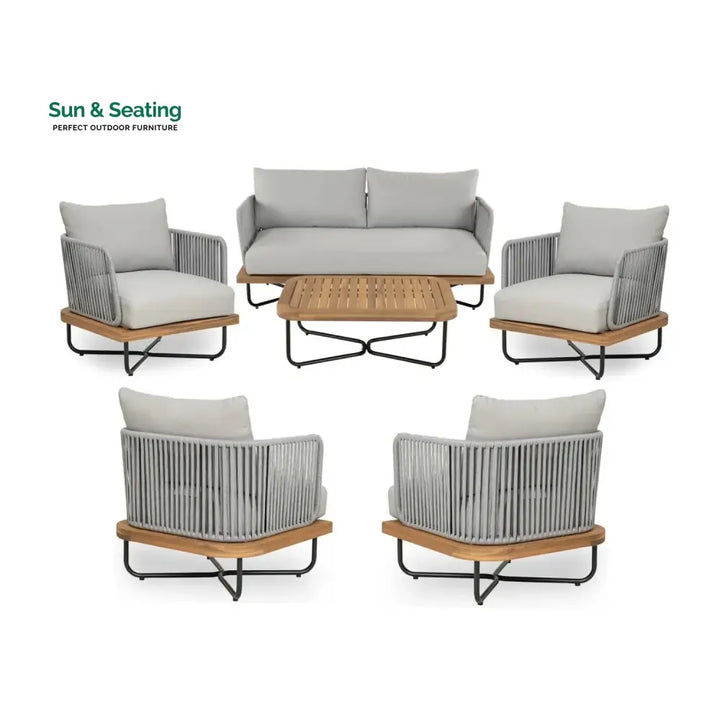 Oindrila Outdoor 6-Piece Rope Woven Conversation Sofa Set with Wooden Top Table Sofa Set