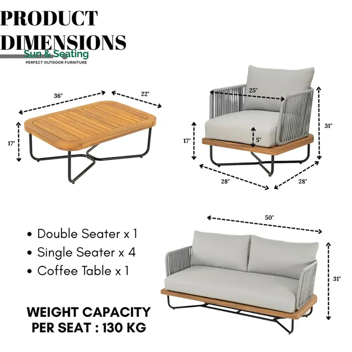 Oindrila Outdoor 6-Piece Rope Woven Conversation Sofa Set with Wooden Top Table Sofa Set