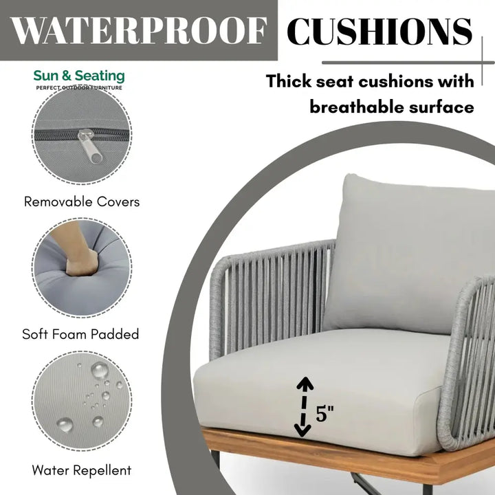 Oindrila Outdoor 6-Piece Rope Woven Conversation Sofa Set with Wooden Top Table Sofa Set
