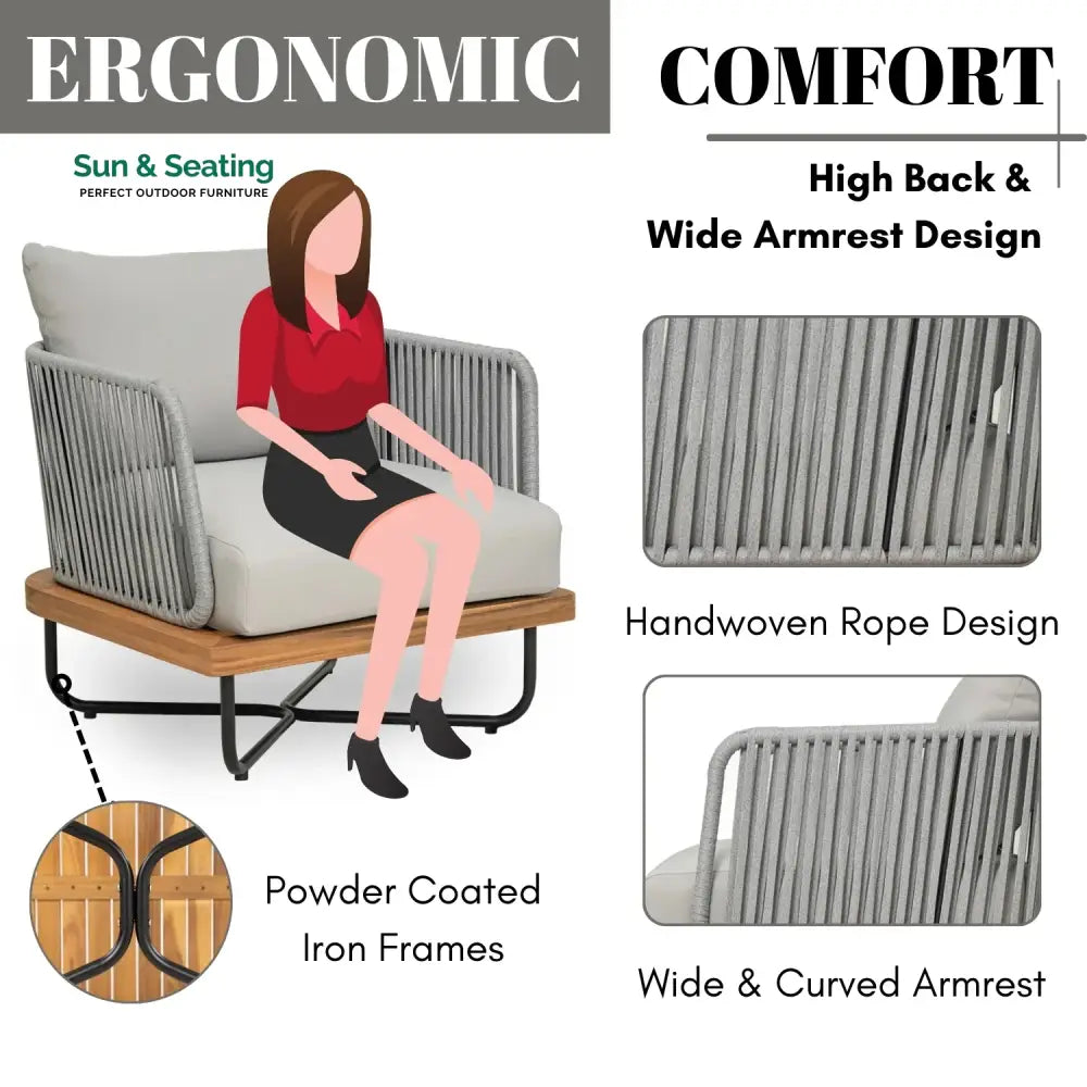 Oindrila Outdoor 6-Piece Rope Woven Conversation Sofa Set with Wooden Top Table Sofa Set