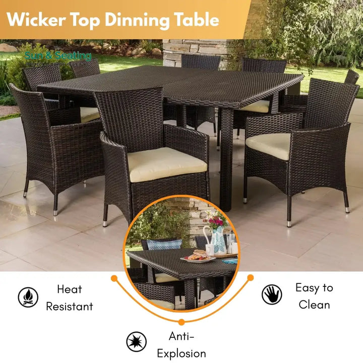 Ojasvi 9-Piece Outdoor Rattan Wicker Square Dining Set Dining Set