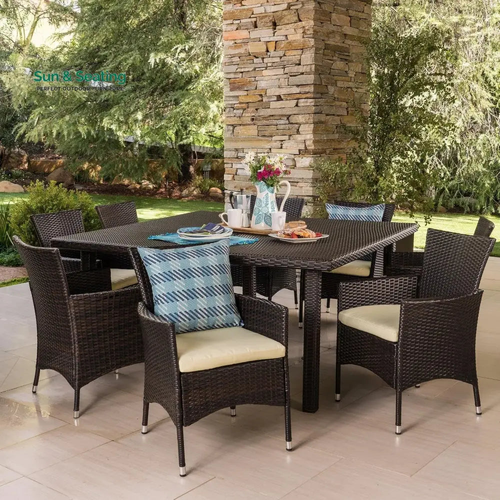 Ojasvi 9-Piece Outdoor Rattan Wicker Square Dining Set Dining Set