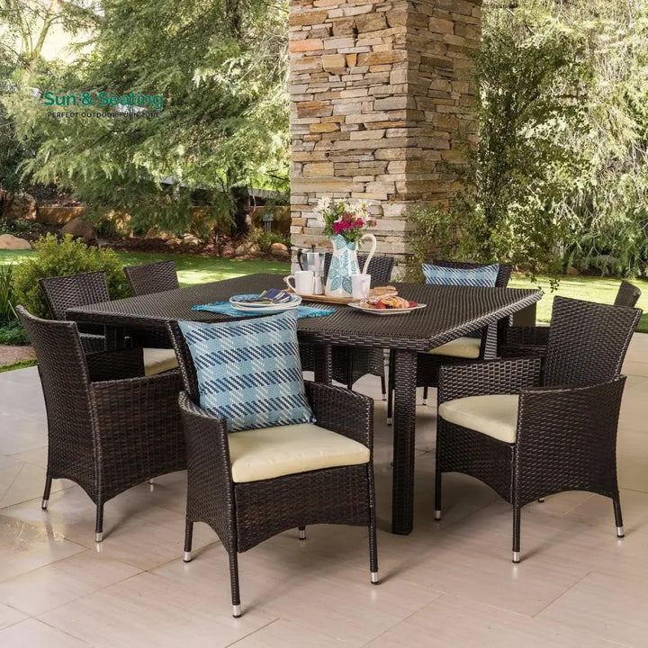 Ojasvi 9-Piece Outdoor Rattan Wicker Square Dining Set Dining Set