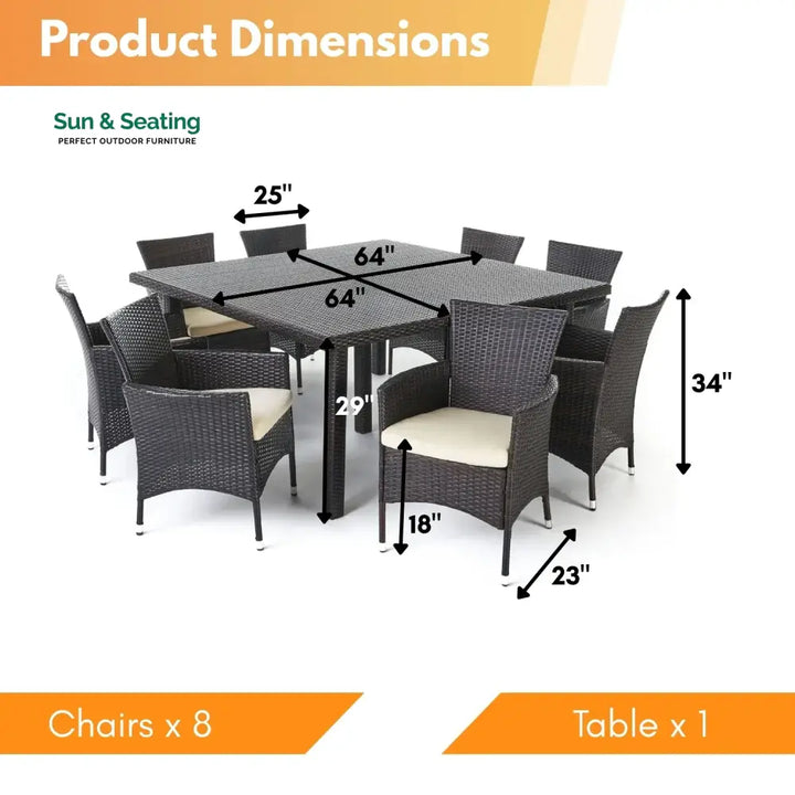 Ojasvi 9-Piece Outdoor Rattan Wicker Square Dining Set Dining Set