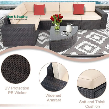 Okapi Outdoor Garden Balcony Sofa Set 5 Seater and 1 Center Table Set (Brown) Sofa Sets