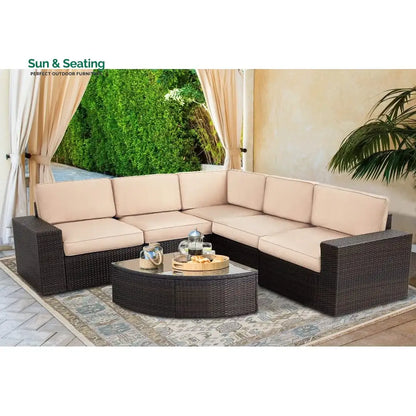 Okapi Outdoor Garden Balcony Sofa Set 5 Seater and 1 Center Table Set (Brown) Sofa Sets