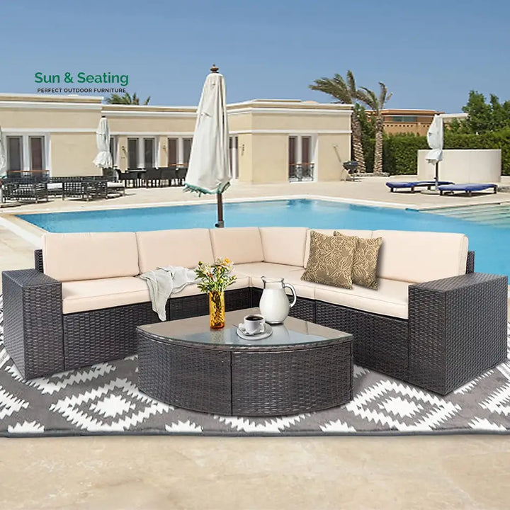 Okapi Outdoor Garden Balcony Sofa Set 5 Seater and 1 Center Table Set (Brown) Sofa Sets