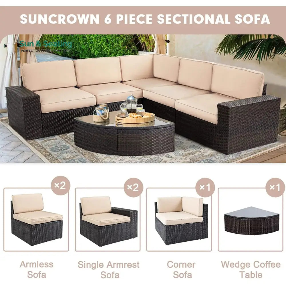 Okapi Outdoor Garden Balcony Sofa Set 5 Seater and 1 Center Table Set (Brown) Sofa Sets