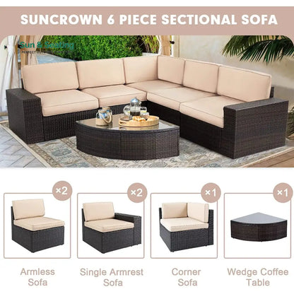 Okapi Outdoor Garden Balcony Sofa Set 5 Seater and 1 Center Table Set (Brown) Sofa Sets