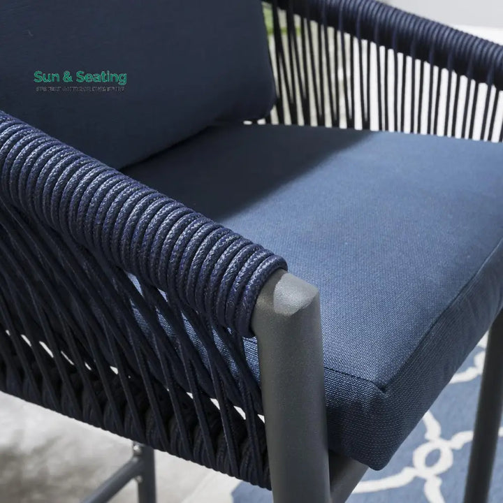 Olalla Outdoor Patio Bar Set 4 Chairs and 1 Table Set (Blue) Braided &amp; Rope Bar Sets
