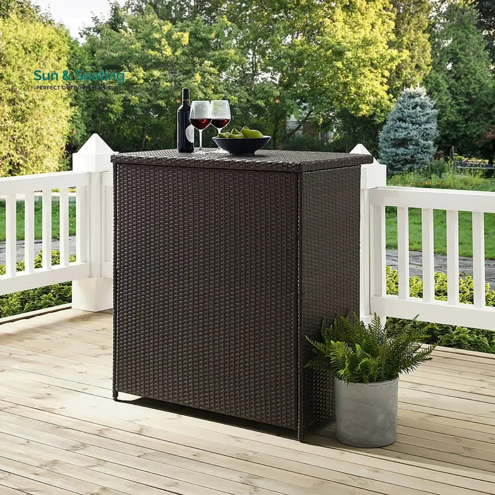 Olalla Outdoor Rattan Wicker Bar Table With Storage Selves Bar Table