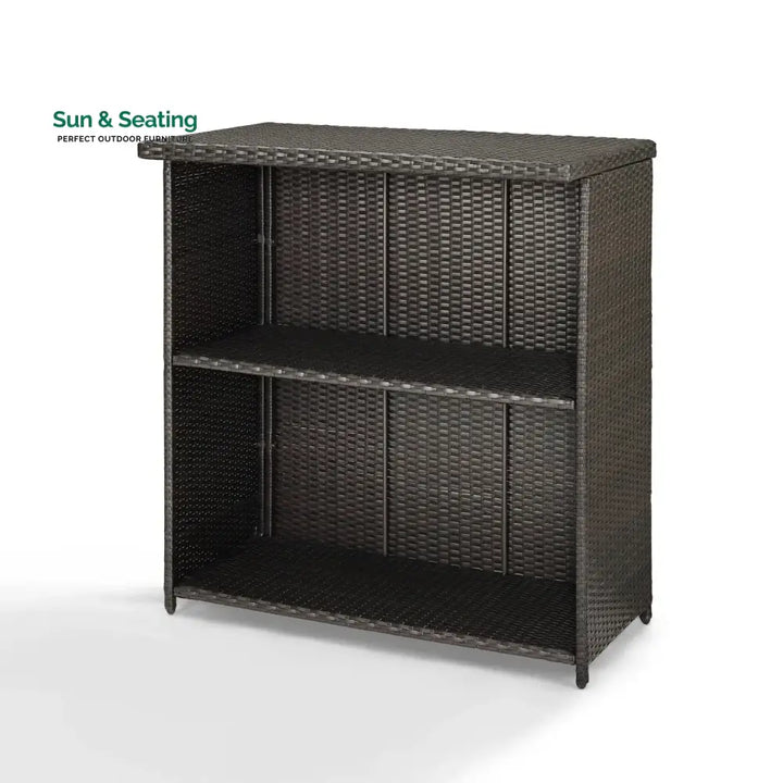 Olalla Outdoor Rattan Wicker Bar Table With Storage Selves Bar Table