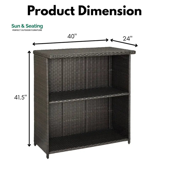 Olalla Outdoor Rattan Wicker Bar Table With Storage Selves Bar Table