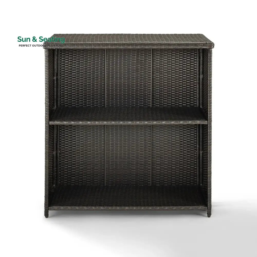 Olalla Outdoor Rattan Wicker Bar Table With Storage Selves Bar Table