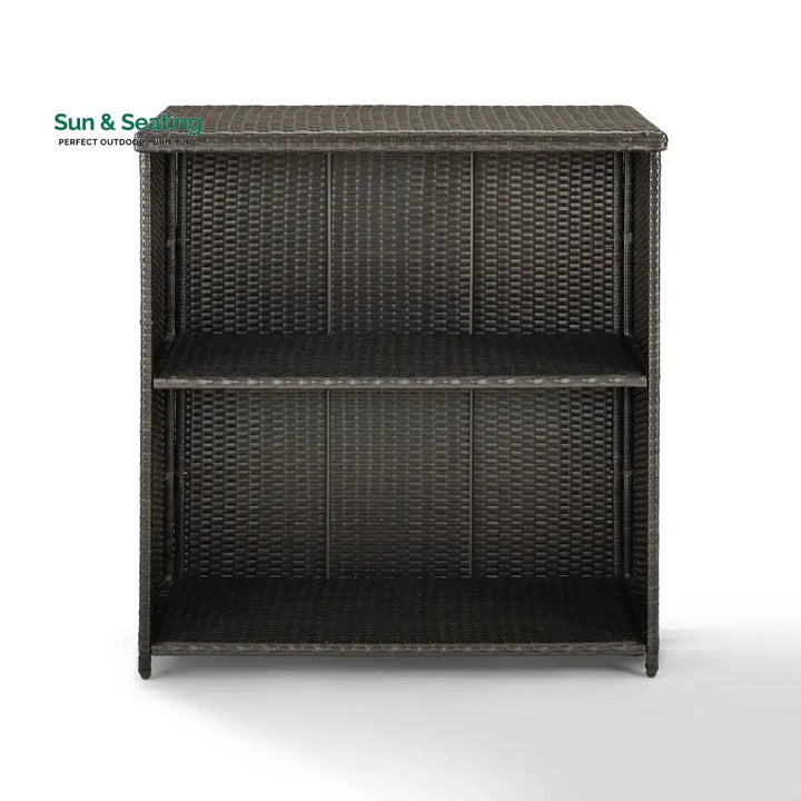 Olalla Outdoor Rattan Wicker Bar Table With Storage Selves Bar Table