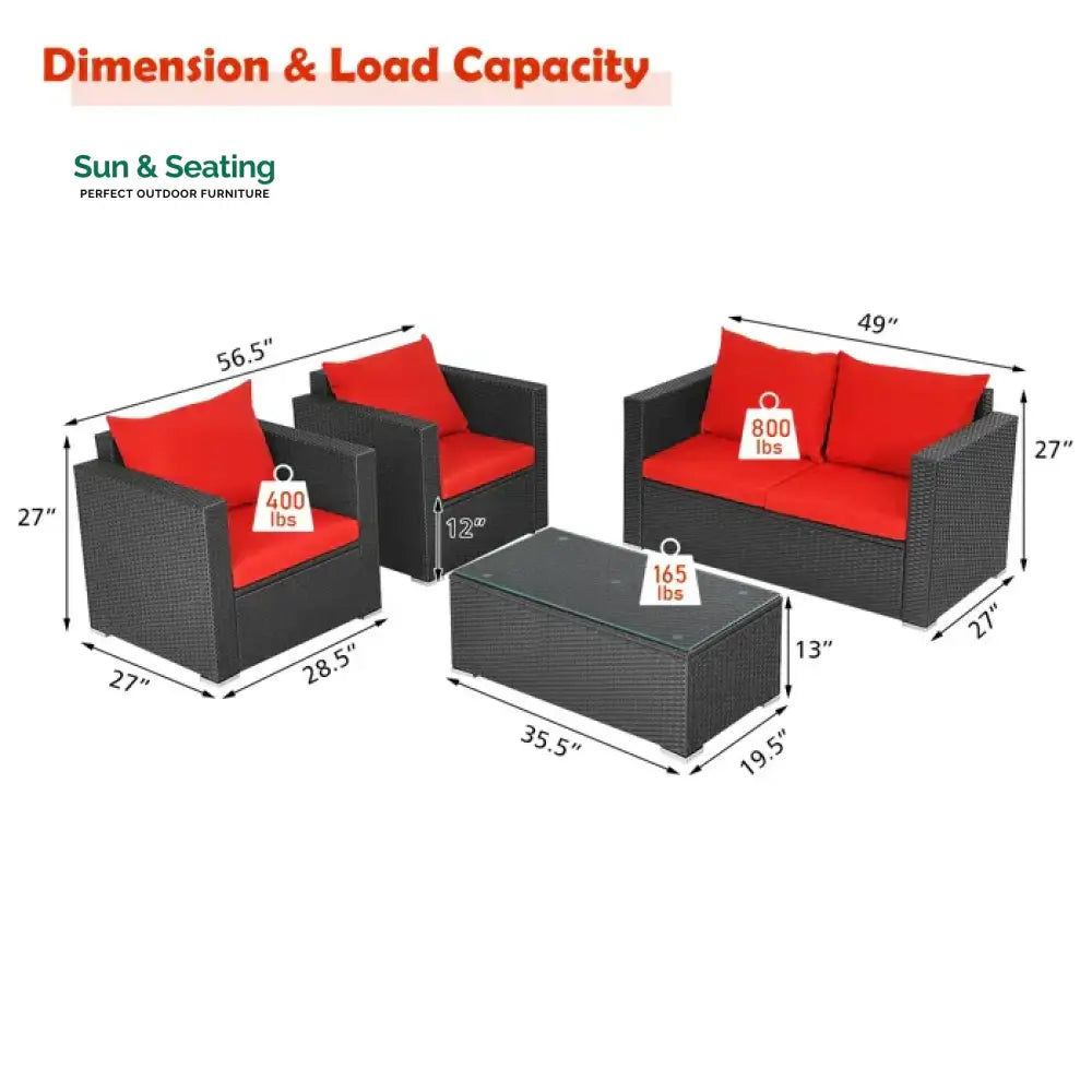 Olavarria Outdoor Sofa Set 2 Seater 2 Single seater and 1 Center Table (Red) Sofa Sets