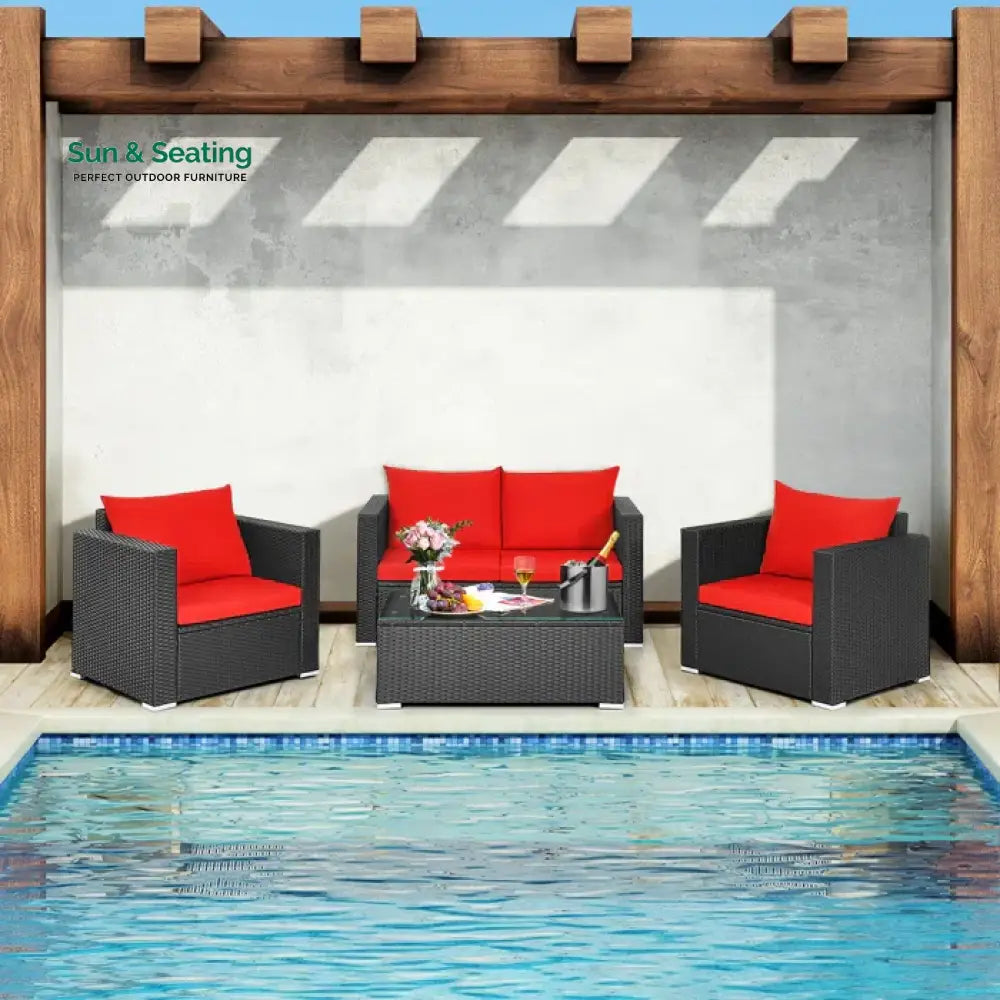 Olavarria Outdoor Sofa Set 2 Seater 2 Single seater and 1 Center Table (Red) Sofa Sets