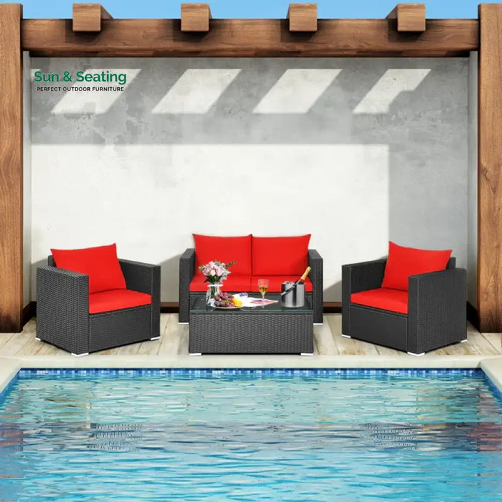 Olavarria Outdoor Sofa Set 2 Seater 2 Single seater and 1 Center Table (Red) Sofa Sets
