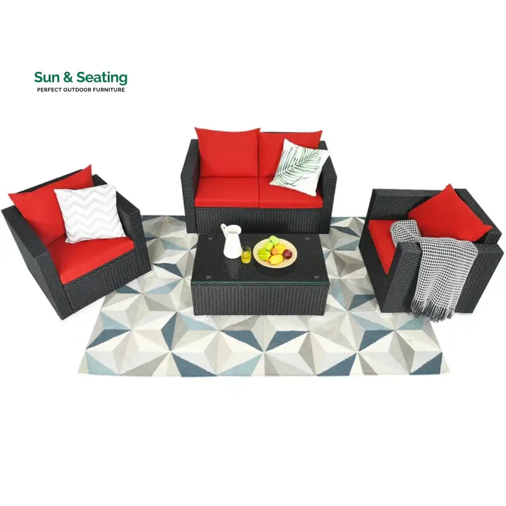 Olavarria Outdoor Sofa Set 2 Seater 2 Single seater and 1 Center Table (Red) Sofa Sets