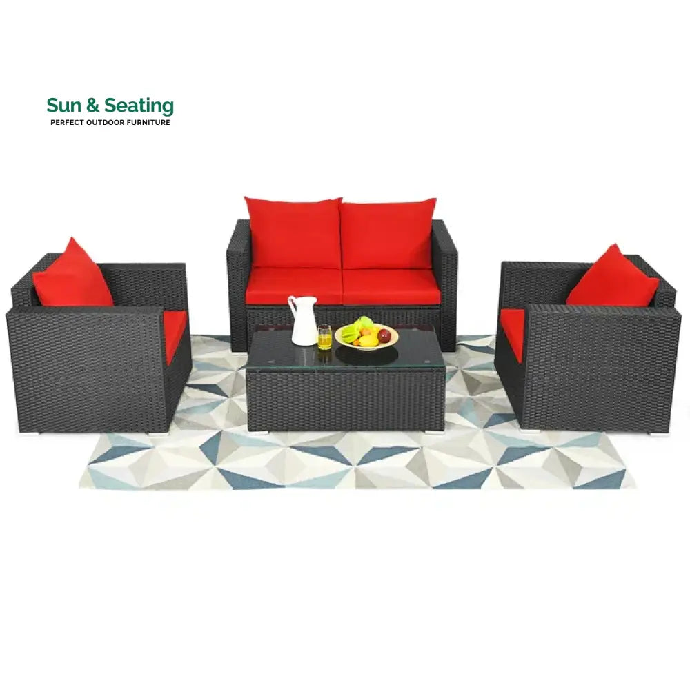 Olavarria Outdoor Sofa Set 2 Seater 2 Single seater and 1 Center Table (Red) Sofa Sets