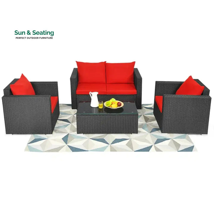 Olavarria Outdoor Sofa Set 2 Seater 2 Single seater and 1 Center Table (Red) Sofa Sets