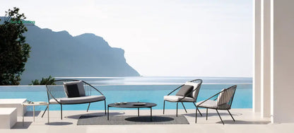 Oli Outdoor Garden Balcony Sofa Set 2 Seater 2 Single seater and 1 Center Table Set (Black + Cream) Sofa Sets