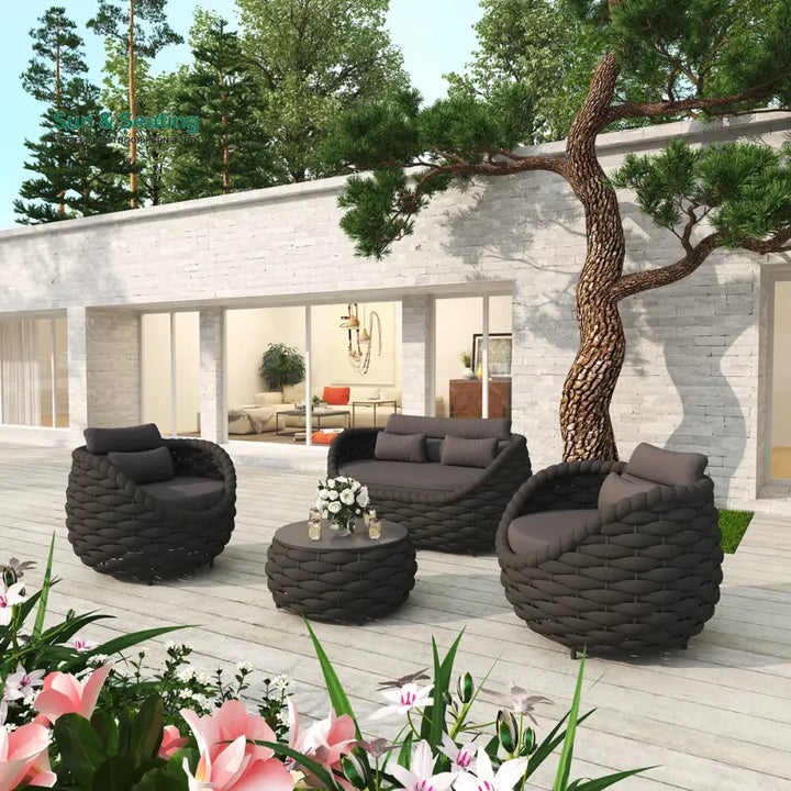 Oligon Outdoor Sofa Set 2 Seater 2 Single seater and 1 Center Table (Dark Gery) Braided &amp; Rope Sofa Sets