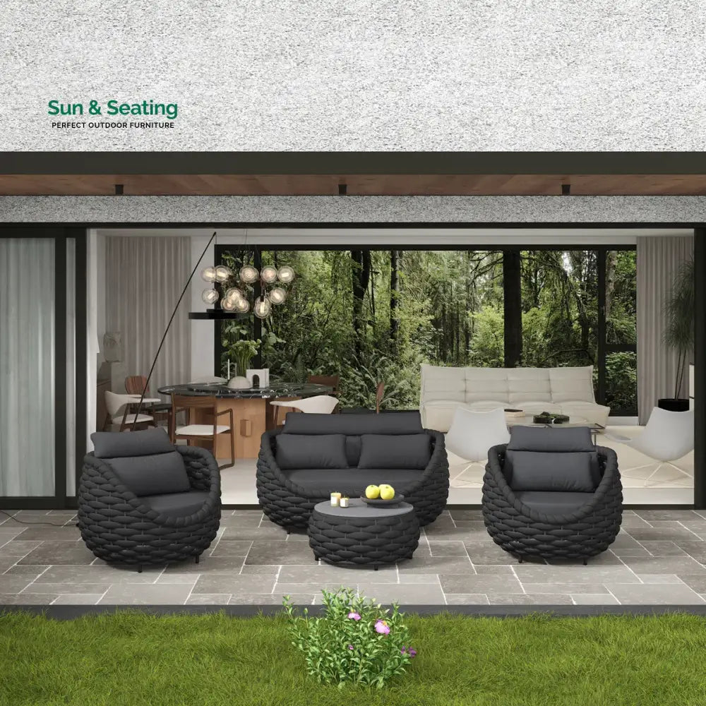 Oligon Outdoor Sofa Set 2 Seater 2 Single seater and 1 Center Table (Dark Gery) Braided &amp; Rope Sofa Sets