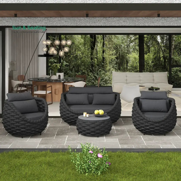 Oligon Outdoor Sofa Set 2 Seater 2 Single seater and 1 Center Table (Dark Gery) Braided &amp; Rope Sofa Sets