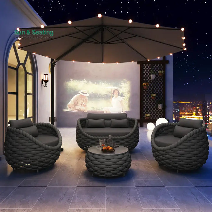 Oligon Outdoor Sofa Set 2 Seater 2 Single seater and 1 Center Table (Dark Gery) Braided &amp; Rope Sofa Sets