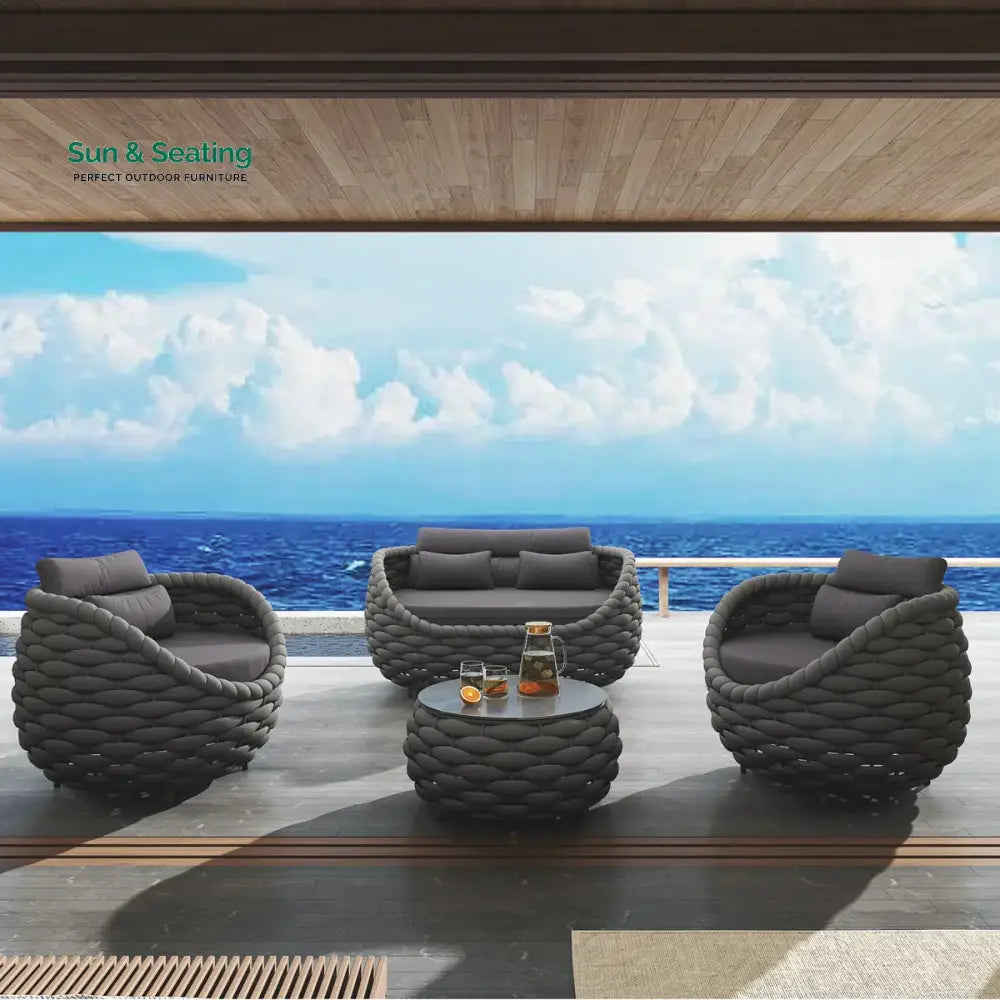 Oligon Outdoor Sofa Set 2 Seater 2 Single seater and 1 Center Table (Dark Gery) Braided &amp; Rope Sofa Sets