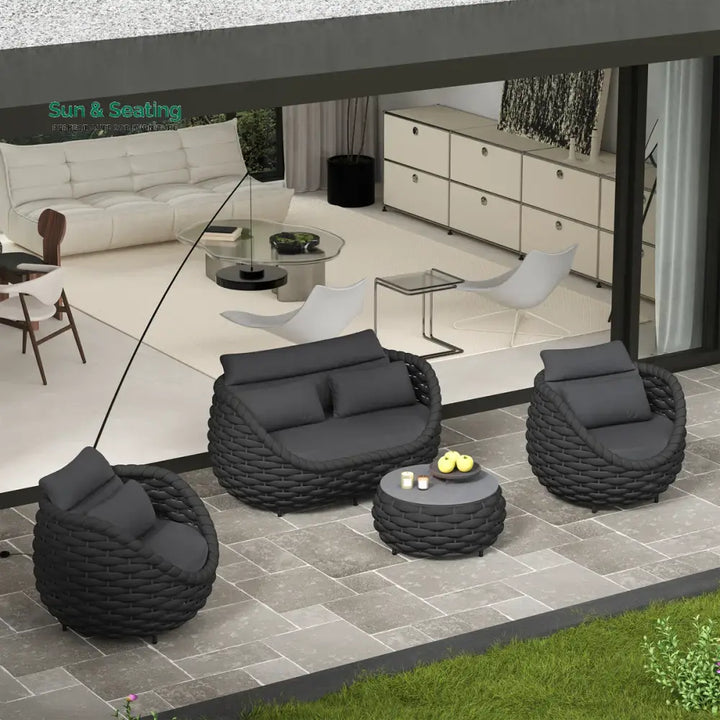 Oligon Outdoor Sofa Set 2 Seater 2 Single seater and 1 Center Table (Dark Gery) Braided &amp; Rope Sofa Sets