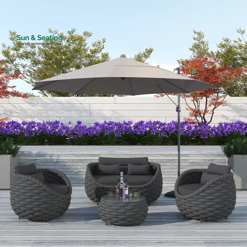 Oligon Outdoor Sofa Set 2 Seater 2 Single seater and 1 Center Table (Dark Gery) Braided &amp; Rope Sofa Sets