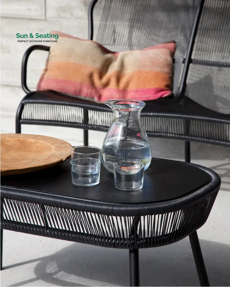 Oliver Outdoor Sofa Set 2 Seater 2 Single seater and 1 Center Table Set (Black) Braided &amp; Rope Sofa Sets