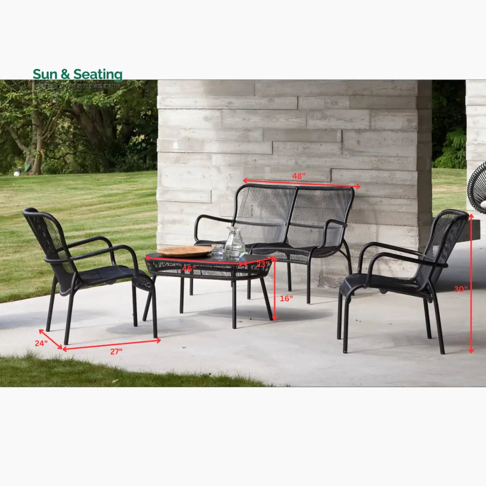 Oliver Outdoor Sofa Set 2 Seater 2 Single seater and 1 Center Table Set (Black) Braided &amp; Rope Sofa Sets